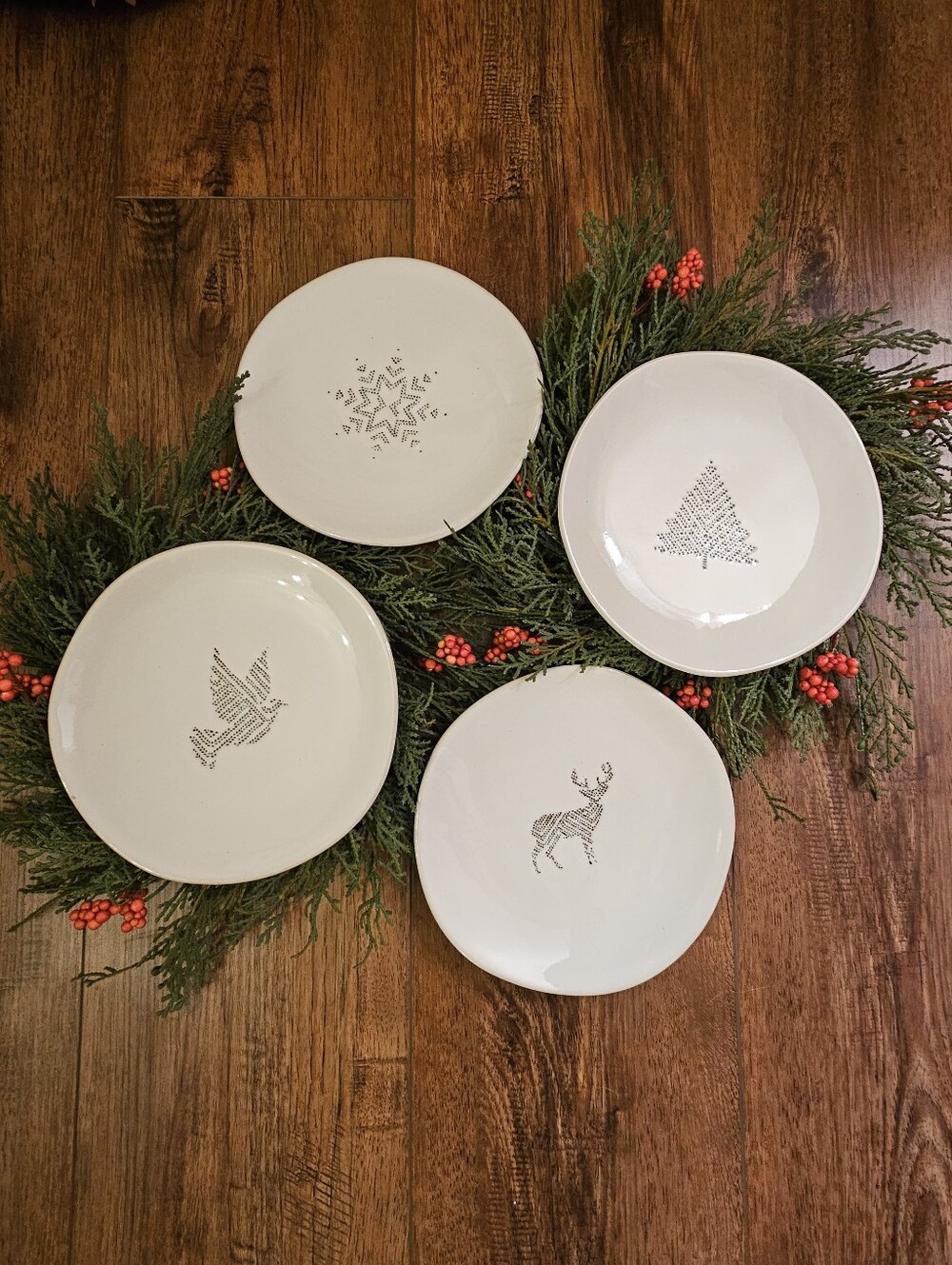 Hearth & Hand Off White Holiday Ceramic Plates - Set of 4